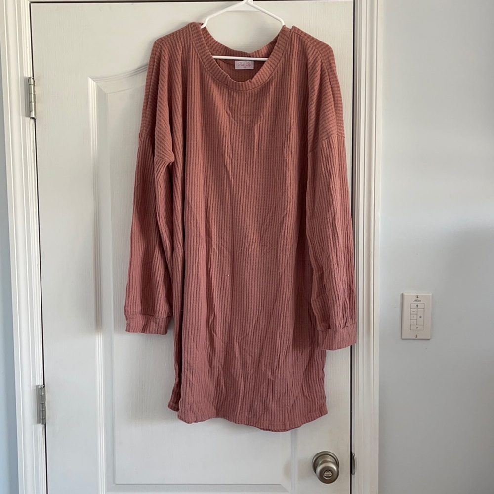 Mauve Ruffle Knit Sweater Dress